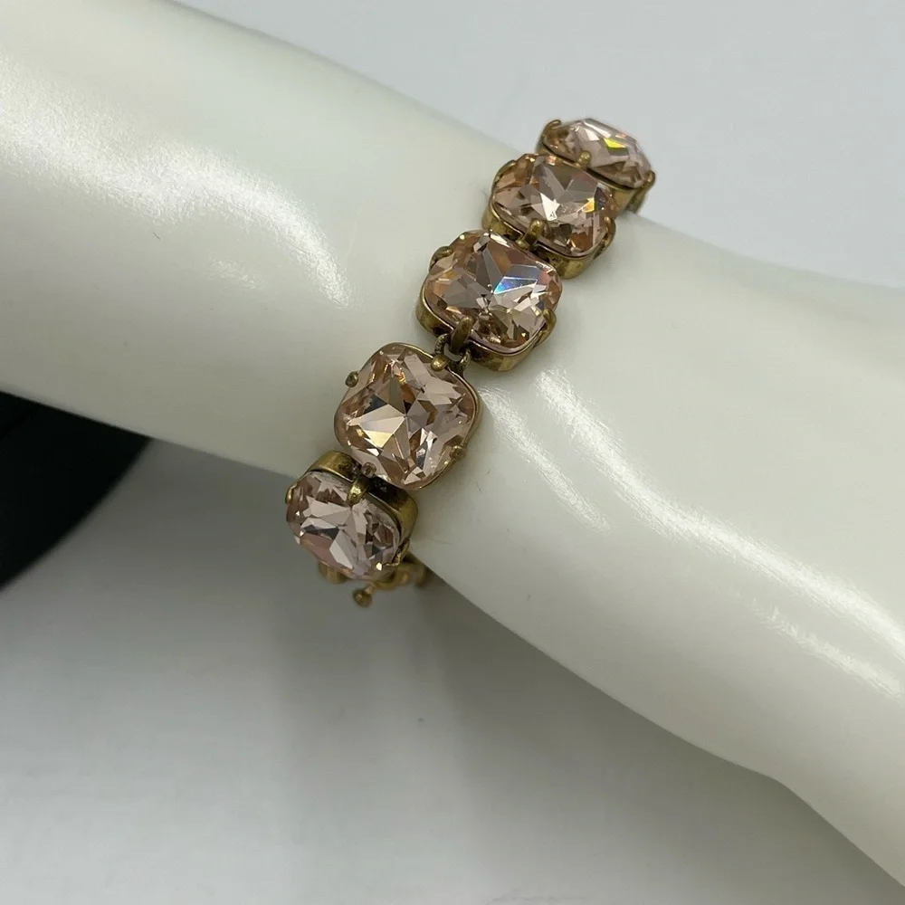 J. Crew Brass and Pretty Peach Rhinestone Gold‎ Gone Tennis Bracelet